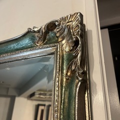 【イタリア調度品🇮🇹】アンティークミラー✨木製（水色塗装）フレーム姿見 の画像
