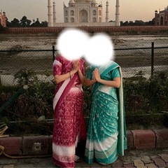 サリー　インド　エメラルドグリーンの画像