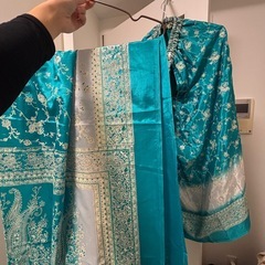 サリー　インド　エメラルドグリーンの画像