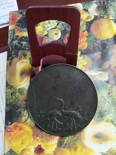 藤原重義！作の装飾・銀製のプレート・作品「鶴の舞」素晴らしい重厚感が有ります。