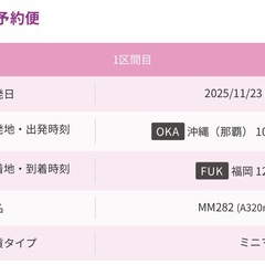 （※先着順）沖縄⇒福岡（2枚）　11/23 飛行機チケットの画像