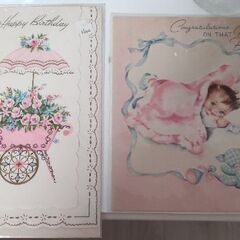 【2枚セット】ヴィンテージカード Happy Birthday ベイビー ピンクの画像