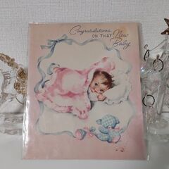 【2枚セット】ヴィンテージカード Happy Birthday ベイビー ピンクの画像