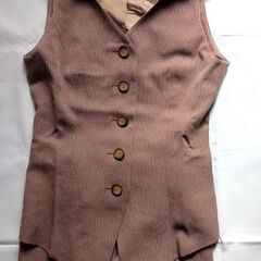 JAN-MELLジャンメール(Jane Marple) スモーキィベージュ×ブラウン ストライプ スリーピース ダブルパンツスーツ 長袖 サイズ9号の画像