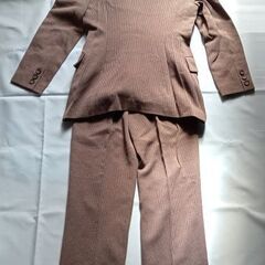 JAN-MELLジャンメール(Jane Marple) スモーキィベージュ×ブラウン ストライプ スリーピース ダブルパンツスーツ 長袖 サイズ9号の画像