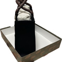 日本製 和装バッグ（ミニ）／綿100％・本革持ち手／箱ありの画像
