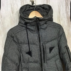 【羊革 ラムレザー使い フーディー ダウンジャケット】SCHLUSSEL シュリセル ダウンパーカー グレー 2の画像