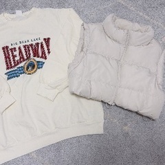 GRL今期中綿ショート丈ダウンベスト、オーバーサイズトレーナー2着セットの画像