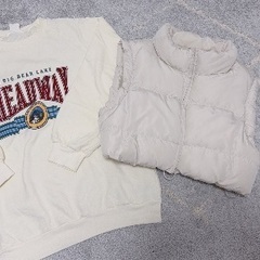 GRL今期中綿ショート丈ダウンベスト、オーバーサイズトレーナー2着セットの画像