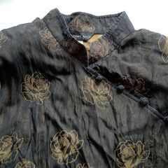 MADAME NICOLE 黒×イエローオーカー 薔薇柄 チャイナドレス風ツーピース 長袖 サイズ38の画像