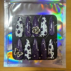 パープルフラッシュレオパード柄ネイルチップの画像