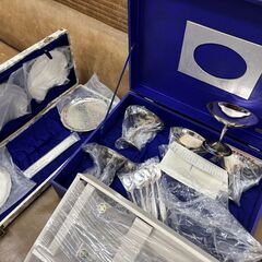 格安 昭和レトロ 食器セット 銀メッキデザートグラス HOYAガラスコップなど◆取りに来て頂ける方♪の画像