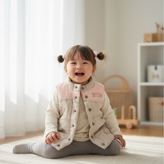 【Ekubo】可愛い！刺繍ワッペン付き ベビー・キッズベスト 80の画像