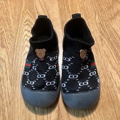 クマ模様 ニットブーツ 黒　15.5㎝