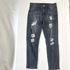 ダメージデニム　スキニーパンツ　ストリート　パンクロック　ブラック　デニム　XLの画像
