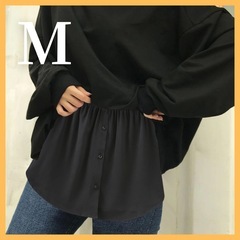 M　フェイクレイヤード 重ね着風 体型カバー 付け裾 おしゃ れ ブラック の画像