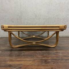 🔷🔶🔷ww5/50 ラタン ガラステーブル センターテーブル ローテーブル リビング テーブル レトロ インテリア 机 家具 中古 ★直接引取歓迎🔷🔶🔷の画像