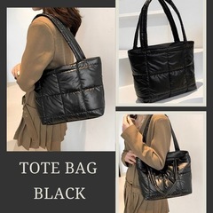  トートバッグ　ショルダーバッグ　キルティング　A4　ファスナー付き　軽量　ブラックの画像