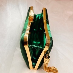上品 サテン 華やか レディース パーティーバッグ グリーン　緑 3way 結婚式の画像