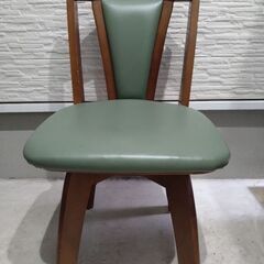 木製落ち着いたブラウン×グリーン ダイニングチェア　回転式の画像