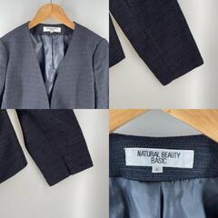 NATURAL BEAUTY BASIC ナチュラルビューティーベーシック ノーカラージャケット ポリエステル/レーヨン ネイビー レディース L【古着】【中古】の画像