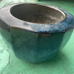 H　レトロ　海鼠釉　火鉢　H28×W38の画像