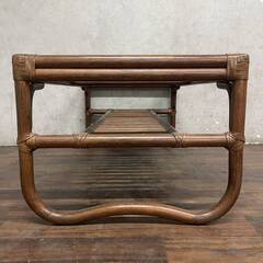 🔷🔶🔷ww5/25 ラタン ガラステーブル センターテーブル ローテーブル コーヒーテーブル リビング テーブル レトロ インテリア ★直接引取歓迎◎🔷🔶🔷の画像