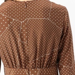 定価3万円 TOMORROWLAND パッチワークドットプリント クルーネックロングワンピース ドット柄 ブラウンベージュ サイズ36 レディース の画像