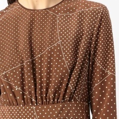 定価3万円 TOMORROWLAND パッチワークドットプリント クルーネックロングワンピース ドット柄 ブラウンベージュ サイズ36 レディース の画像
