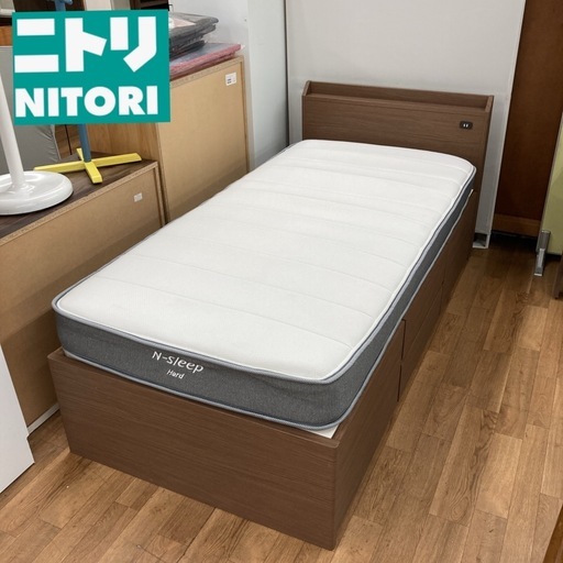 ジモティー限定価格！S788 ⭐ NITORI ニトリ シングルベッド N-sleep Hard　コンセント＆引き出し付き 幅97.5cm USED