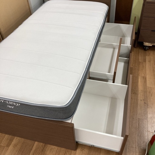 ジモティー限定価格！S788 ⭐ NITORI ニトリ シングルベッド N-sleep Hard　コンセント＆引き出し付き 幅97.5cm USED