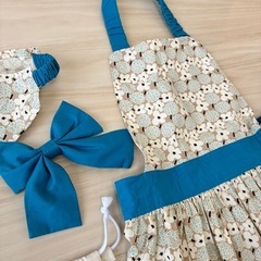 ★キッズエプロン★110-120★三角巾 巾着付き★ハンドメイド★可愛い★中古の画像