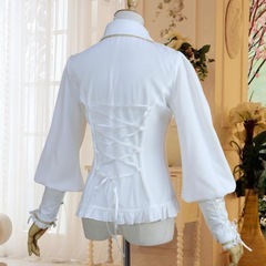 シフォン ブラウス ロリータ ブラウス パーフ袖 復古風シャツ lolita ロリータ長袖シャツ 細身ライン リボン スカラップシャツ コスプレの画像