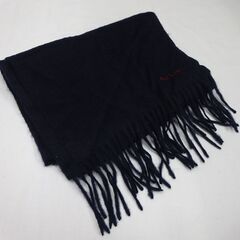 ( E-18 )Paul Smith ポールスミス マフラー 刺繍ロゴ ネイビー 紺色 フリンジ 中古の画像