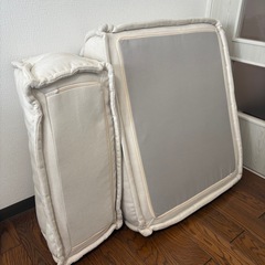 ロースタイル 1人掛けソファ（ベージュ）／カバー洗濯可・多少使用感あり の画像