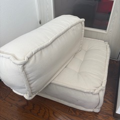 ロースタイル 1人掛けソファ（ベージュ）／カバー洗濯可・多少使用感あり の画像