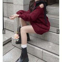 GRL　ワンショルダーベロアリボンニットミニワンピース　dr796 　の画像