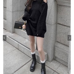 GRL　ワンショルダーベロアリボンニットミニワンピース　dr796の画像