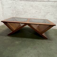 【マルニ】 センターテーブル ローテーブル 木製 ガラス天板 デザインテーブル インテリア 家具 リビングテーブル A0874の画像