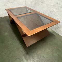 【マルニ】 センターテーブル ローテーブル 木製 ガラス天板 デザインテーブル インテリア 家具 リビングテーブル A0874の画像