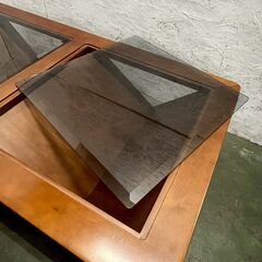 【マルニ】 センターテーブル ローテーブル 木製 ガラス天板 デザインテーブル インテリア 家具 リビングテーブル A0874の画像