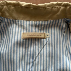 クロコダイルCROCODILEスプリングコート ステインカラーコートトレンチコートcortアウター冬服秋服春服ベージュ無地ストライプ綿麻サイズM肩幅39センチ身幅42センチ袖丈57センチ着丈62センチレディースladys女性用婦人ウィメンズwomen’sの画像