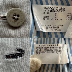 クロコダイルCROCODILEスプリングコート ステインカラーコートトレンチコートcortアウター冬服秋服春服ベージュ無地ストライプ綿麻サイズM肩幅39センチ身幅42センチ袖丈57センチ着丈62センチレディースladys女性用婦人ウィメンズwomen’sの画像