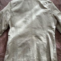 クロコダイルCROCODILEスプリングコート ステインカラーコートトレンチコートcortアウター冬服秋服春服ベージュ無地ストライプ綿麻サイズM肩幅39センチ身幅42センチ袖丈57センチ着丈62センチレディースladys女性用婦人ウィメンズwomen’sの画像