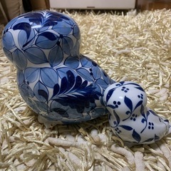 フクロウ親子置物2体の画像