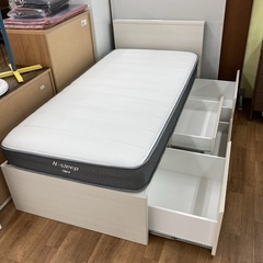 ジモティー限定価格！S249 ⭐ NITORI ニトリ シングルベッド N-Sleep Hard USB&コンセント&引き出し付き 幅97cm  USED 綺麗の画像