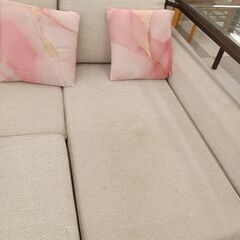 ★リユースのサカイ千葉中央店★  L字ソファ　オットマン付 ベージュ H75×D142×W242 クリーニング済み TC5457の画像