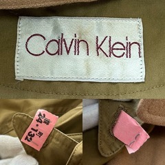 Calvin KleinカルバンクラインCKトレンチコート スプリングコート cort アウター冬服秋服春服カーキ綿キュプラ毛サイズB82H90T155肩幅48センチ身幅55センチ袖丈49センチ着丈107センチレディースLADYS女性用婦人ウィメンズwomenの画像