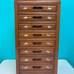 アンティークチェスト　中国螺鈿細工唐木小引き出し