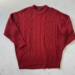 グレーロングコート NICE CLAUP 赤ケーブルニット monomartの画像